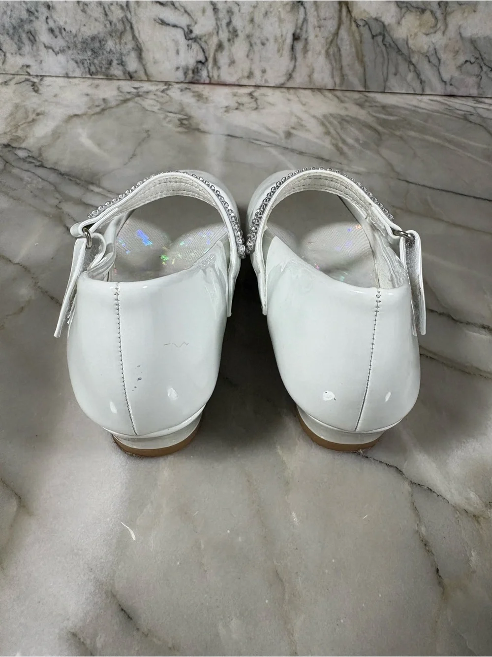 Girls' White Patent Mary Jane with rhinestone Strap